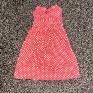 Strapless pink dress with white polka dots
